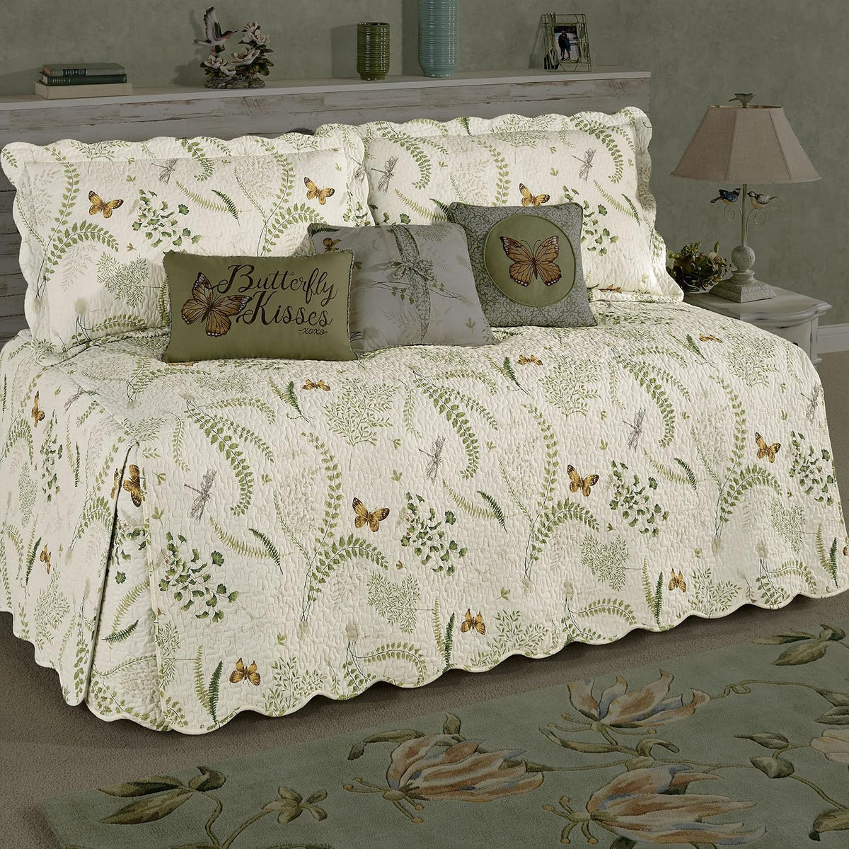 Touch of Class Floral Butterfly Eden Daybed Set, Eggshell, 3 Pc Set