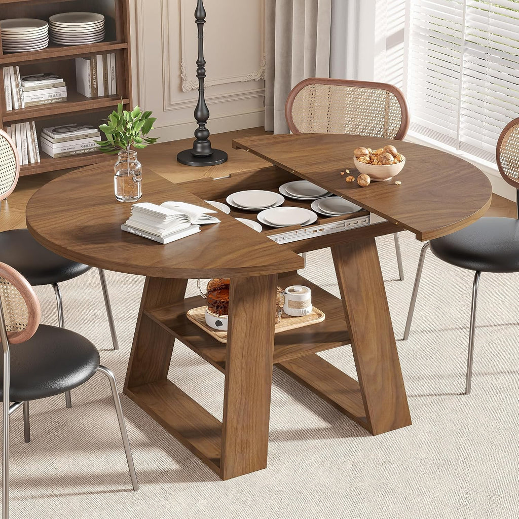 43.3"-59" Extendable Round Oval Dining Table for 4-8 with Storage Shelf