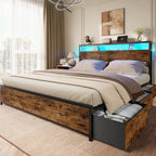 Forestell King Size Bed Frame with 2-Tier Storage Headboard & 6 Drawers