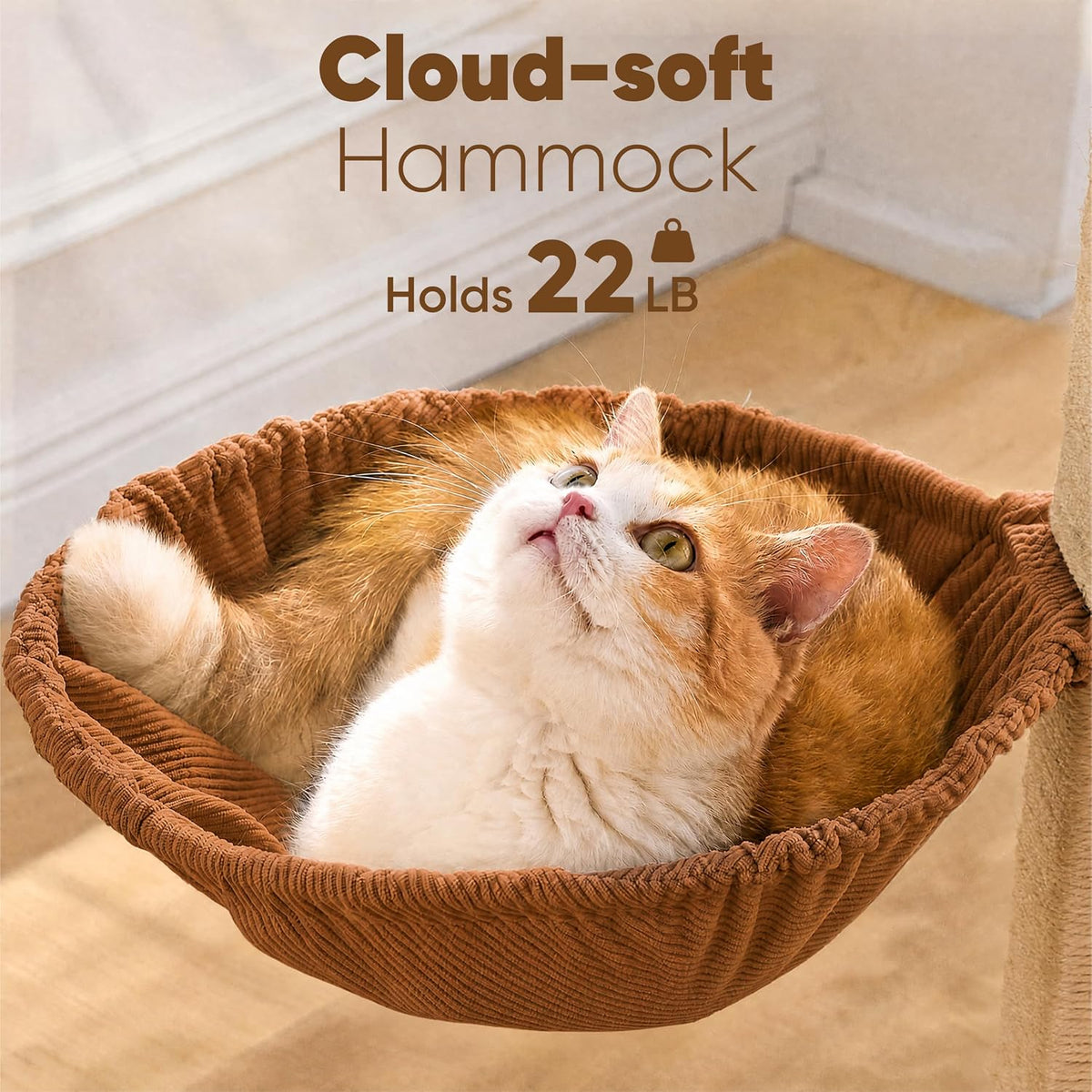 FUKUMARU Retro-Modern Cat Tree, 4 in 1 Large Cat Tower with Hammock & Condo