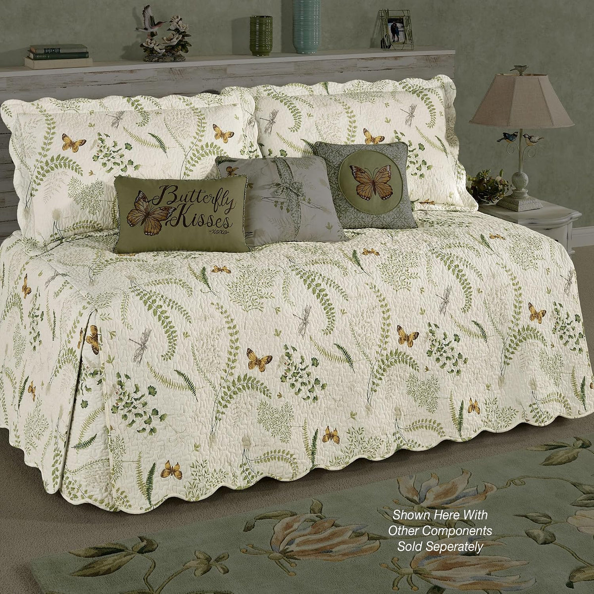 Touch of Class Floral Butterfly Eden Daybed Set, Eggshell, 3 Pc Set