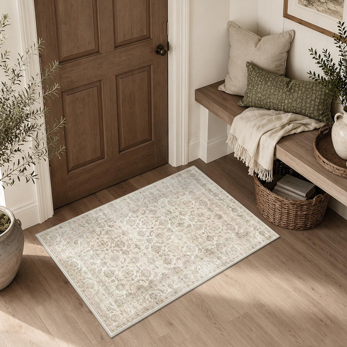 JOOJA 8x10 Dark Brown Vintage Soft Low Pile Non Slip Boho Washable Area Rug