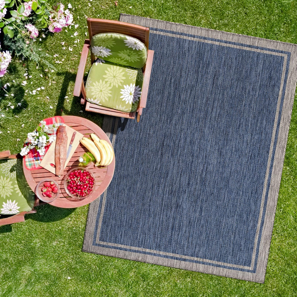 CAMILSON Outdoor Rug 6x9, Modern Outside Rugs for Patios Porches Waterproof Durable Washable Non-Shedding, Easy-to-Clean Indoor Outdoor Area Carpet (6 x 9, Bordered - Blue/White)