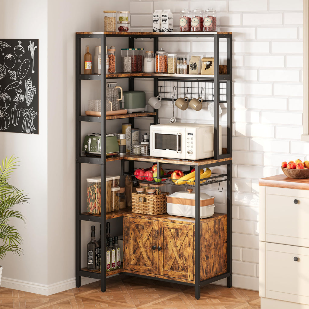 IRONCK Corner Bakers Rack with Outlet, 6-Tier Coffee Bar Cabinet 40.9"