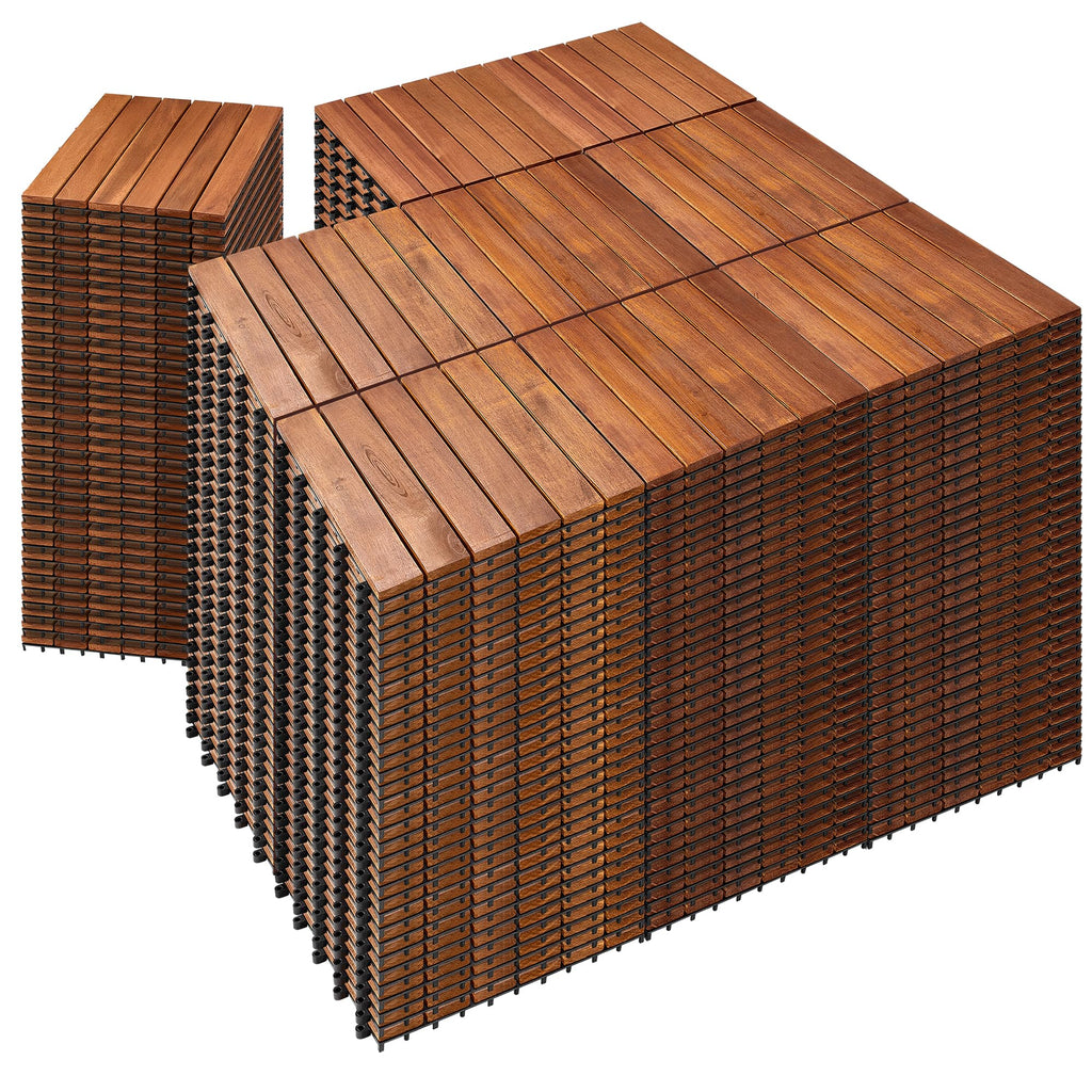 PrimeZone 54 PCS Solid Acacia Wood Interlocking Deck Tiles, Natural Wood