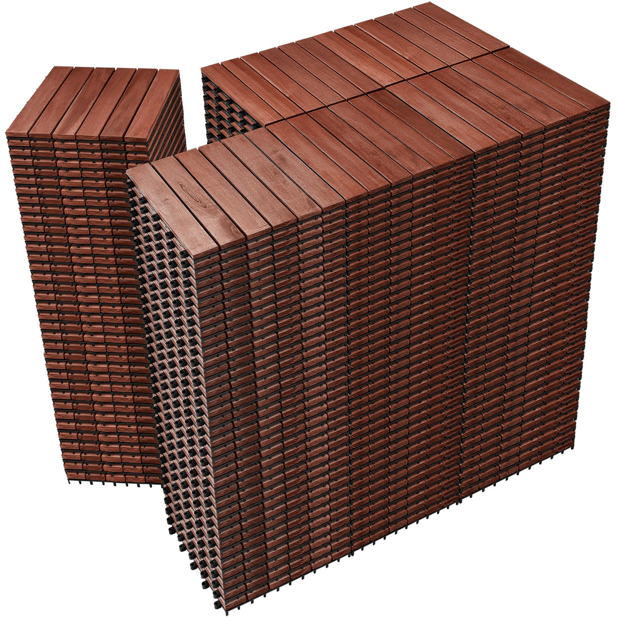 PrimeZone 54 PCS Solid Acacia Wood Interlocking Deck Tiles Outdoor, Brown