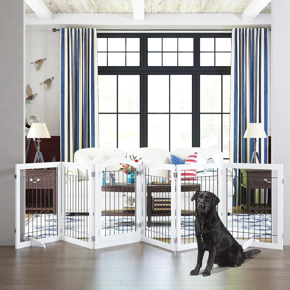 PAWLAND Dog Gate Indoor with Door, Freestanding, Foldable, 144" Wide, 30" H