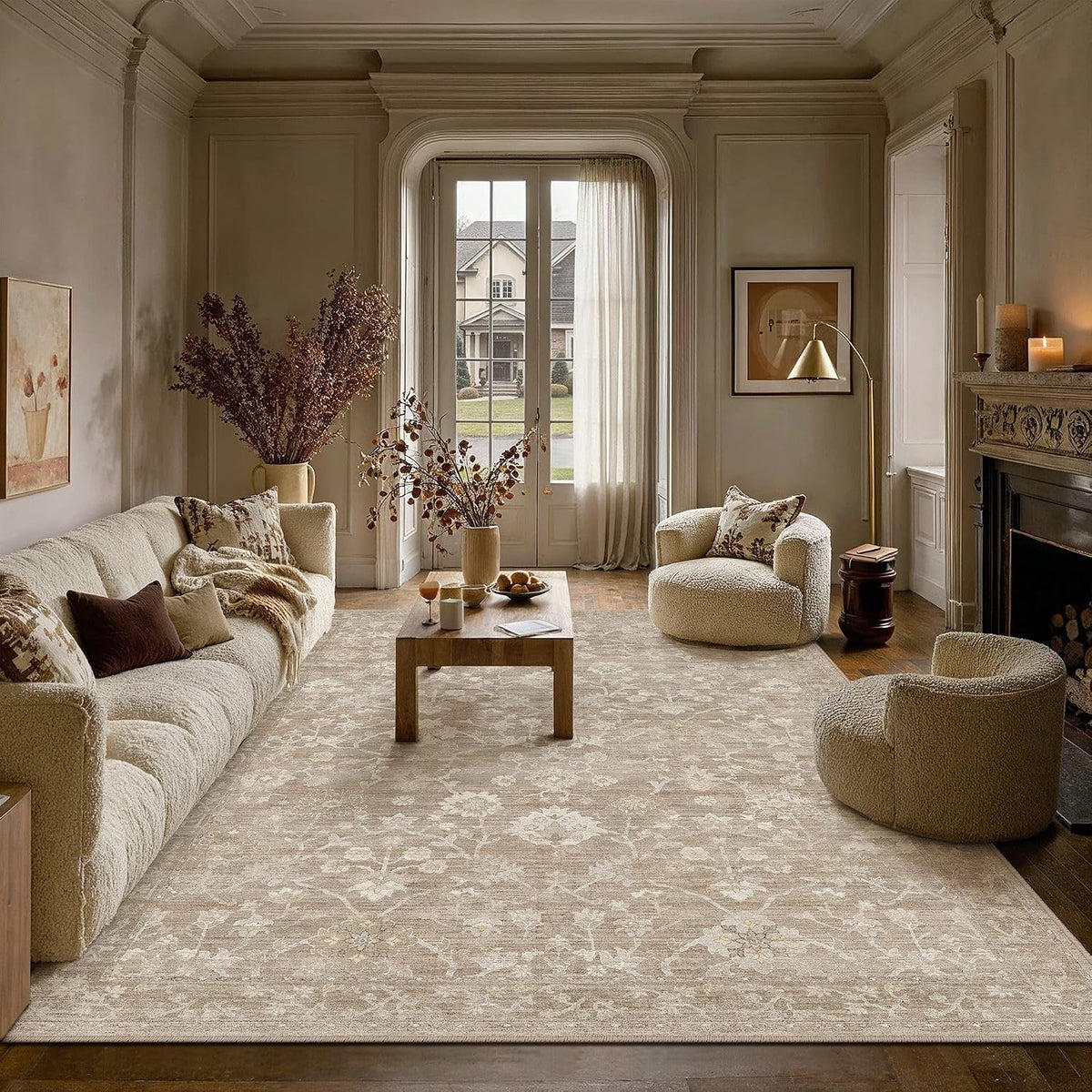 HUGEAR 8x10 Beige Neutral Area Rugs Washable Rug Carpet