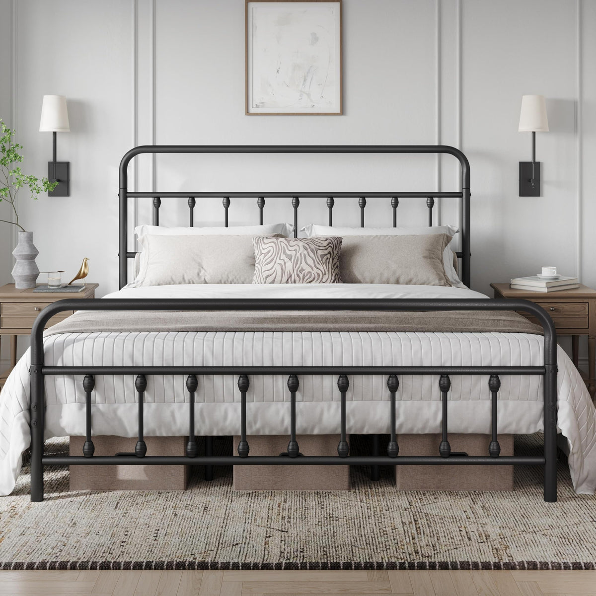 Yaheetech Queen Metal Platform Bed Frame, Victorian Headboard & Footboard