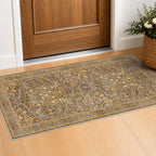 Floral Dark Green Washable Area Rugs 8x10, Vintage Living Room Rug