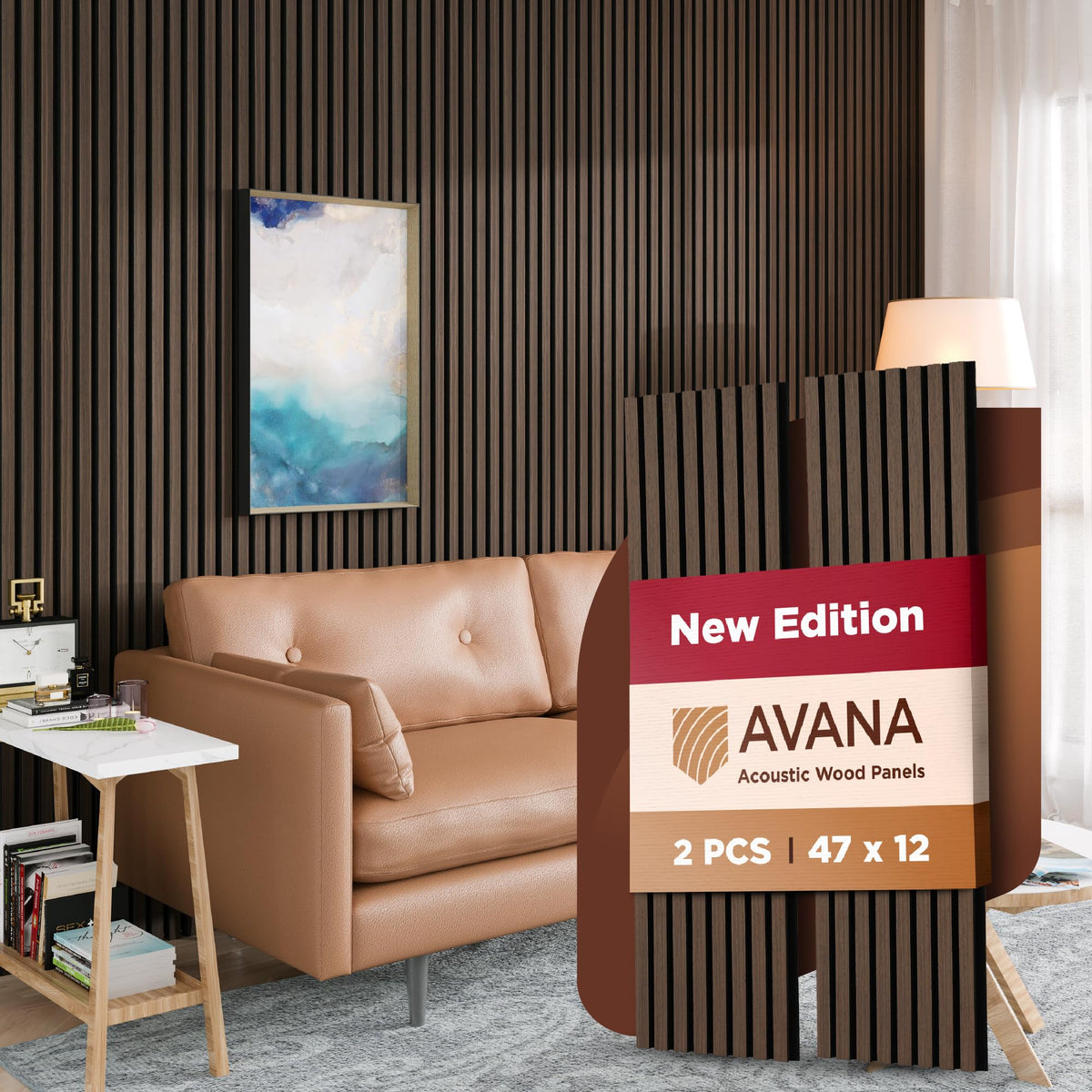Avana Acoustic Wood Wall Panels – 93.2x11.25 Inch Panels – Fits 94x12 Layout – Rustic Walnut Acoustic Panels 4 PCs –Wall Panels For Interior Wall Decor For Homes, Offices – Durable Wood Panel For Wall