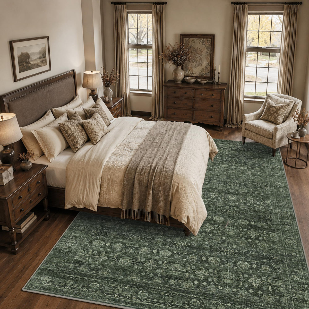 JOOJA 8x10 Dark Brown Vintage Soft Low Pile Non Slip Boho Washable Area Rug