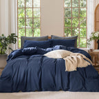 MooMee Duvet Cover Set 100% Washed Cotton Linen Like King