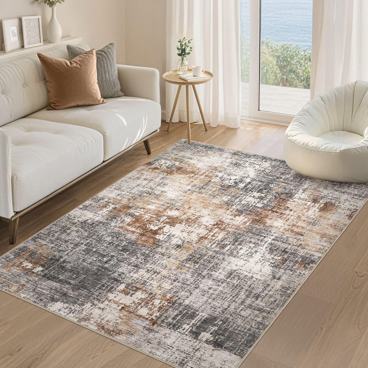 DMOYEST Area Rug Living Room Rugs 9x12 Washable Abstract Grey Carpet