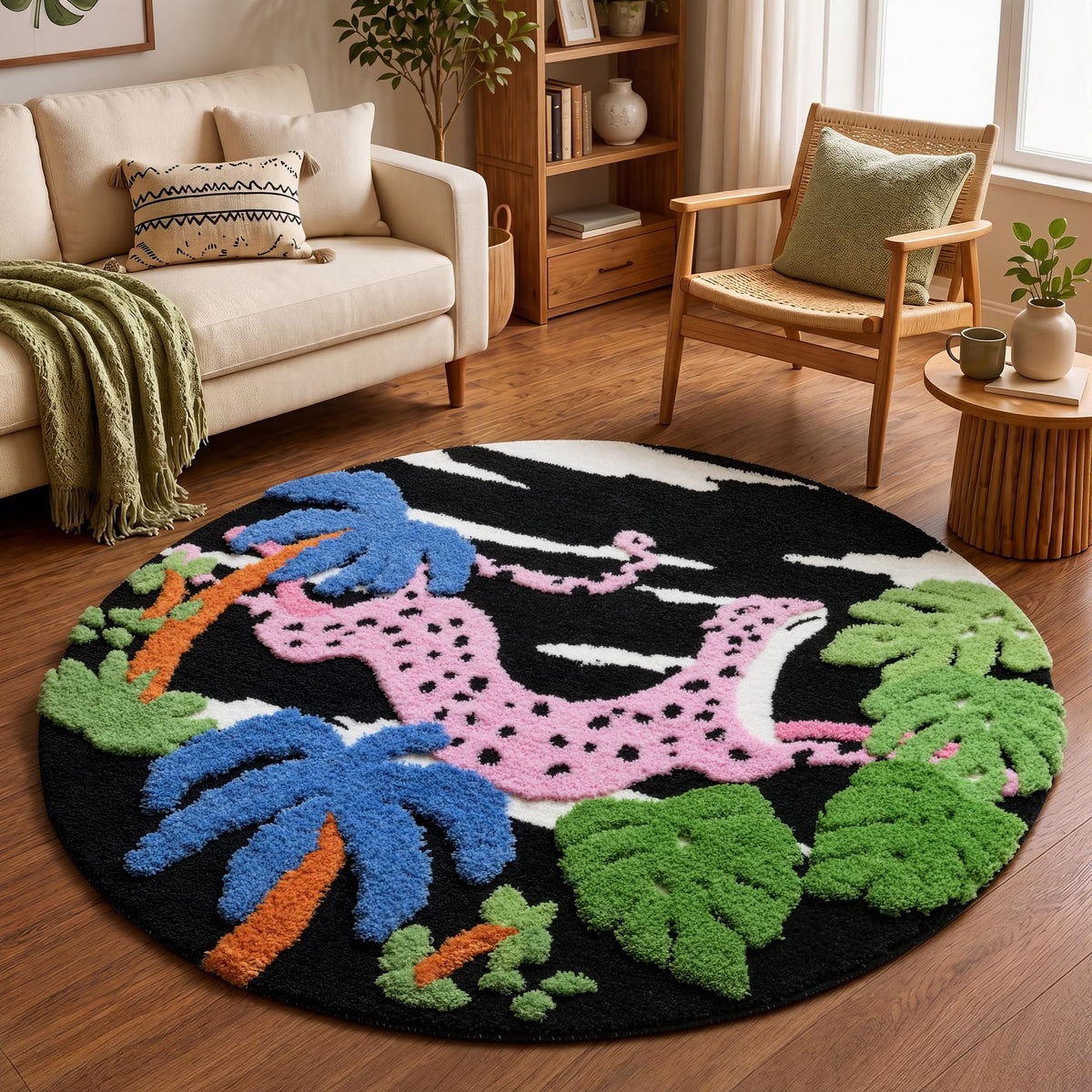 YIHOUSE 4ft Moss Round Area Rug 3D Cute Green Grass Rugs for Bedroom Machine Washable Non-Slip Boho Circle Rug Soft Fluffy Carpet for Living Room Bathroom Nursery Room, Pond