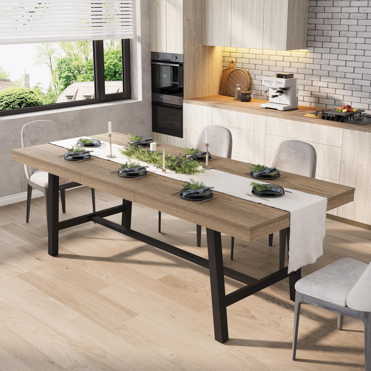 GarveeHome Industrial Dining Table for 6-8 People, 70.87" Long Large Kitchen Table with Sturdy Metal Frame, Rectangular Counter for Dinner, Kitchen, Dining Room (Grey, 71" Non-extendable)