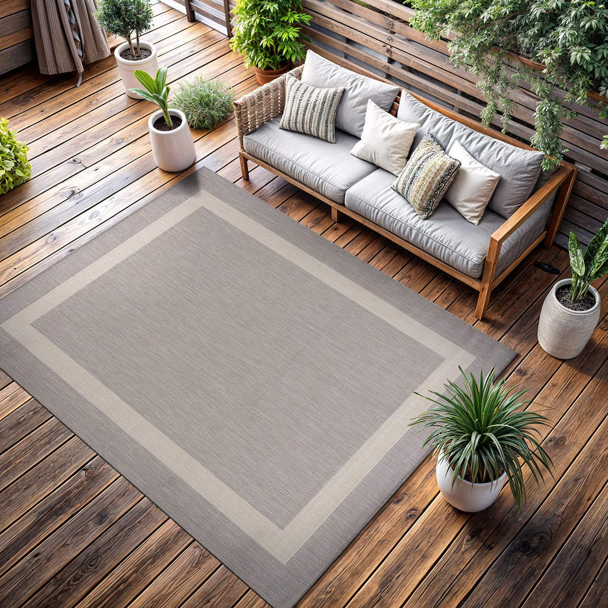 CAMILSON Outdoor Rug 6x9, Modern Outside Rugs for Patios Porches Waterproof Durable Washable Non-Shedding, Easy-to-Clean Indoor Outdoor Area Carpet (6 x 9, Bordered - Blue/White)