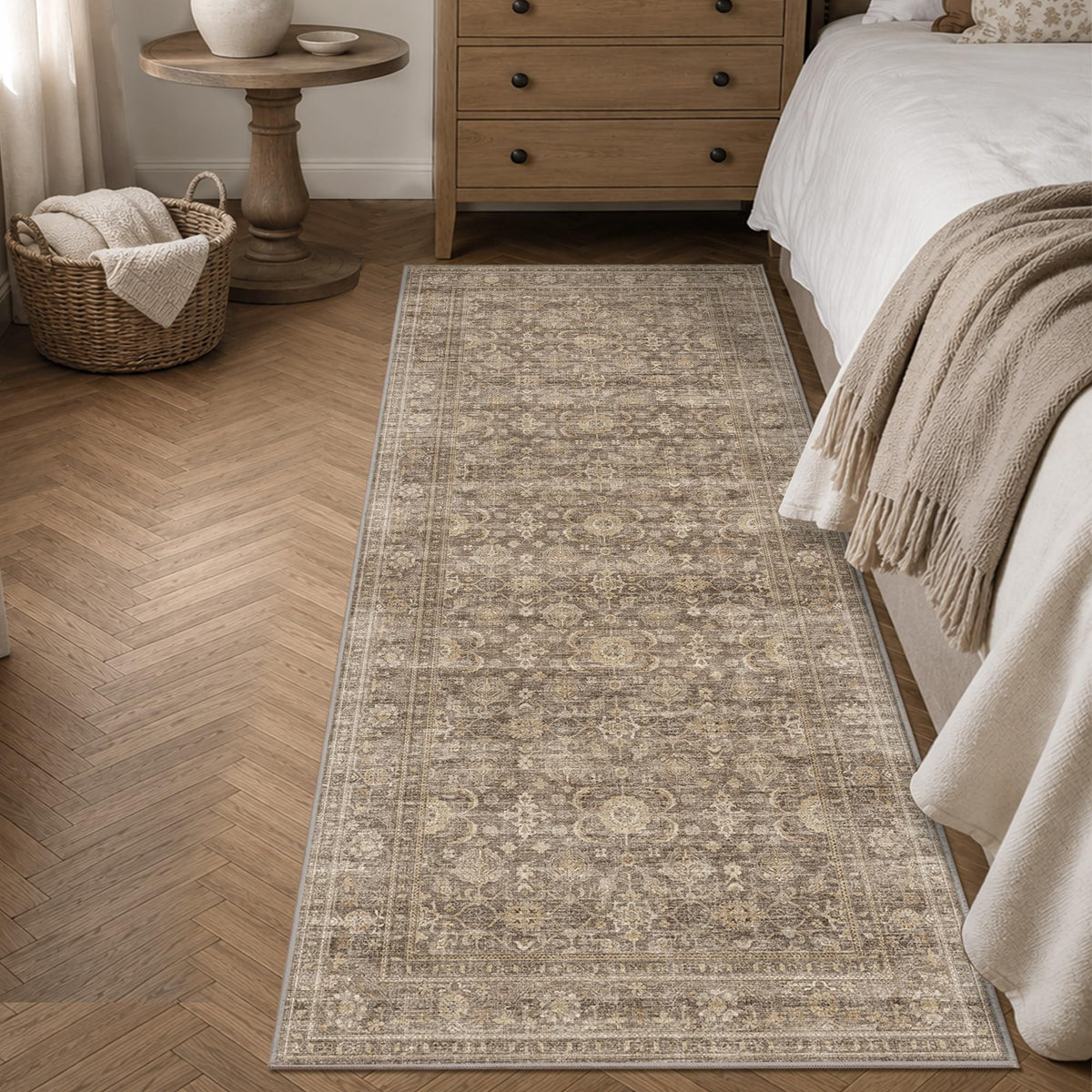 JOOJA 8x10 Dark Brown Vintage Soft Low Pile Non Slip Boho Washable Area Rug