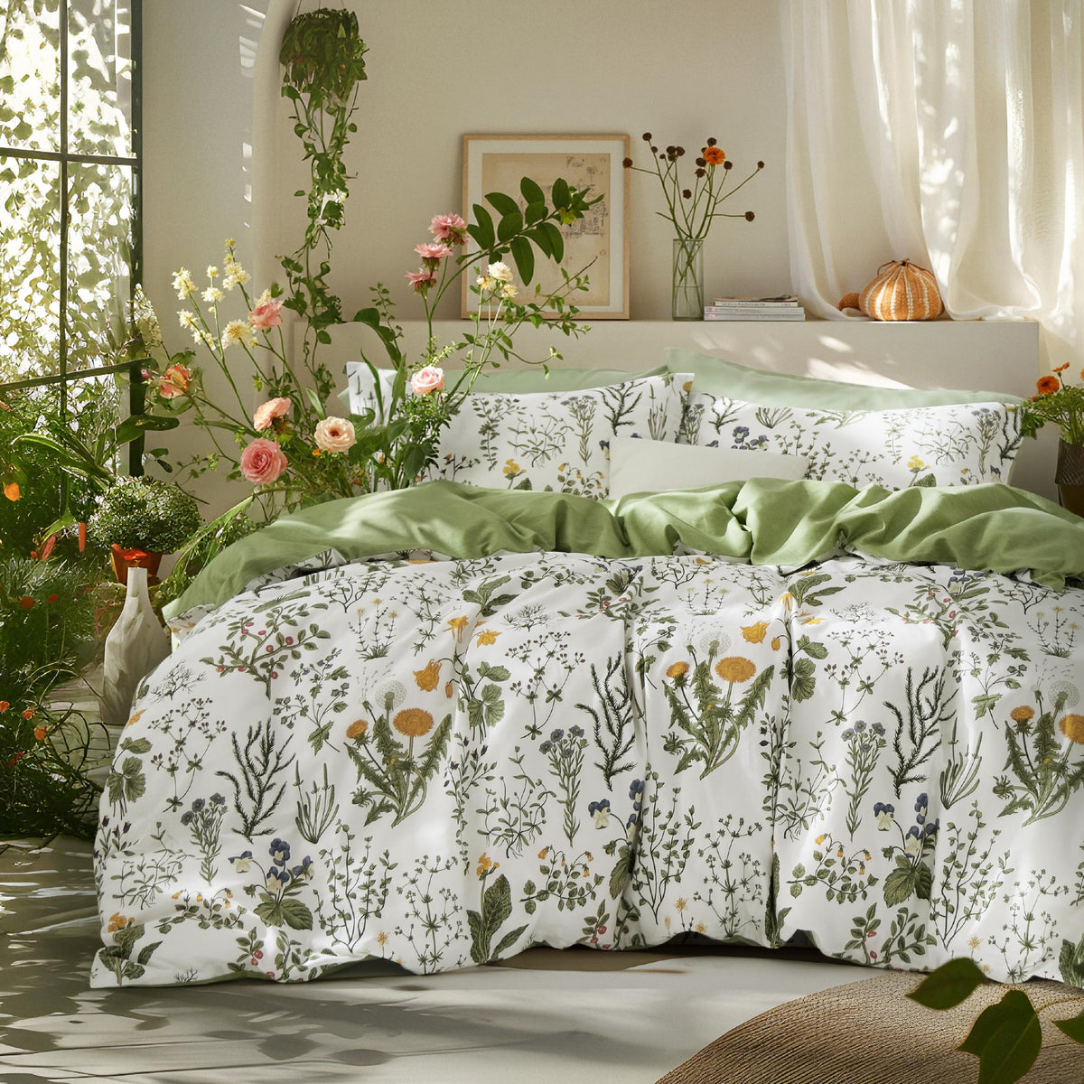 Bedsure PureWoven 100% Cotton Floral Duvet Cover Set, King, Light Blue