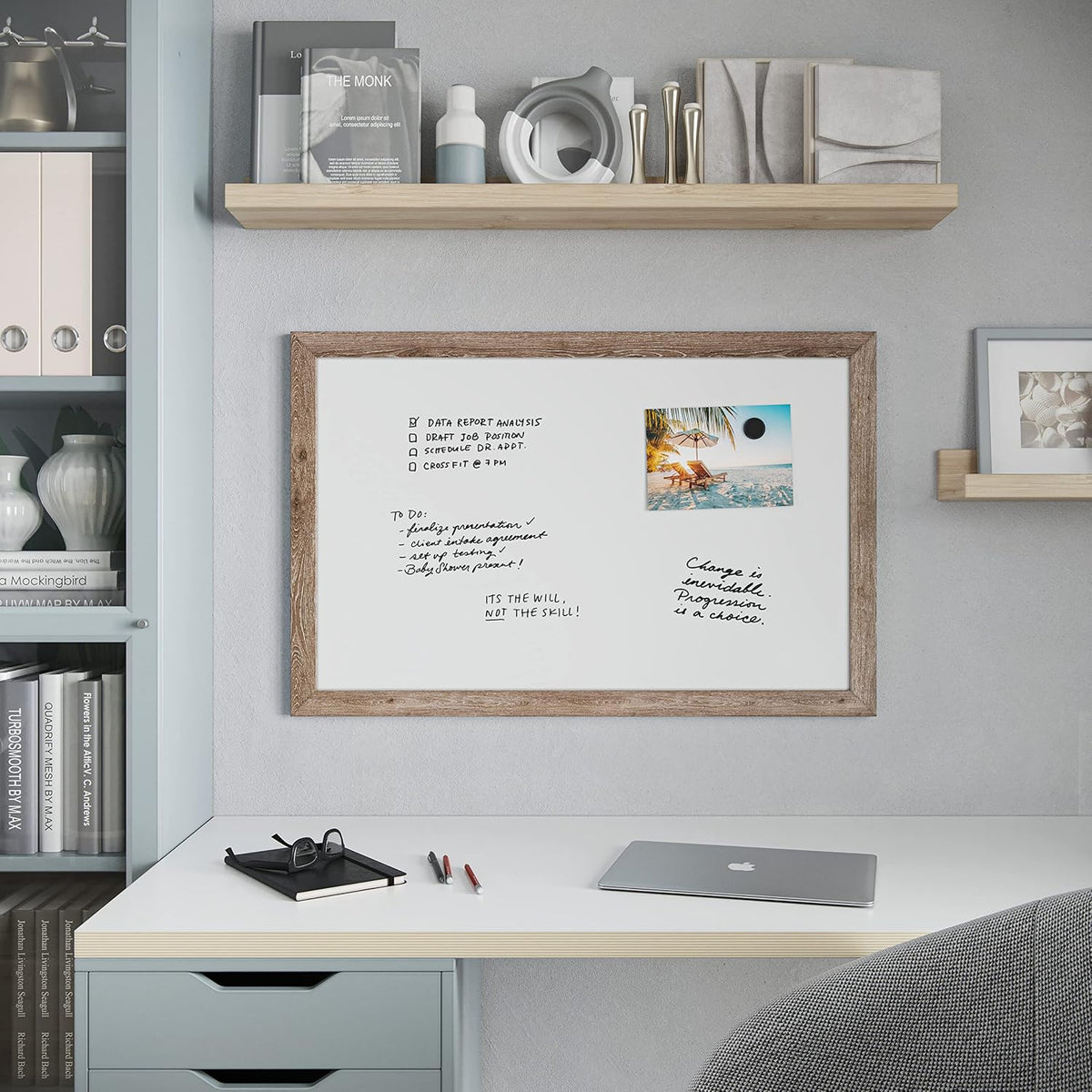 U Brands Dry Erase White Board, 24" x 36", Magnetic, Rustic Wood Frame