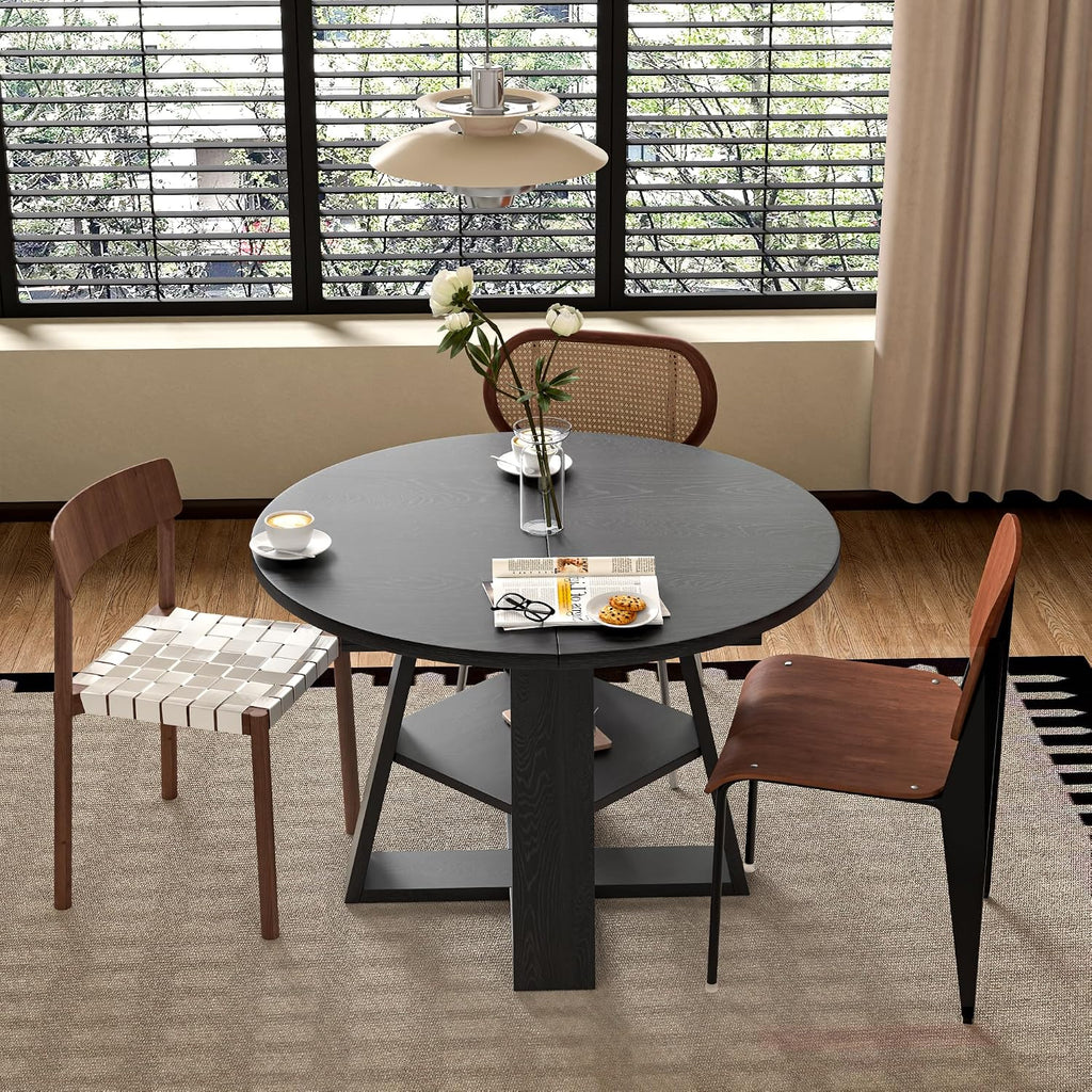 43.3"-59" Extendable Round Oval Dining Table for 4-8 with Storage Shelf