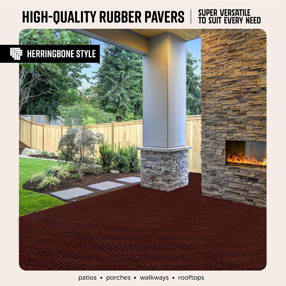 Playsafer Herringbone Rubber Interlocking Tiles | 16 X 16 | Easy Install for Indoor and Outdoor Use (Red, 20 Tiles)