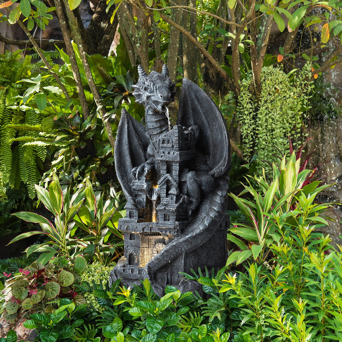 Glitzhome Buddha Statues, 20.5"H Zen Style Outdoor Buddha Fountian with LED Light & Pump, Outdoor Floor Freestanding Fountain Meditative Garden Buddha Sculptures & Statues for Garden Porch Lawn Decor