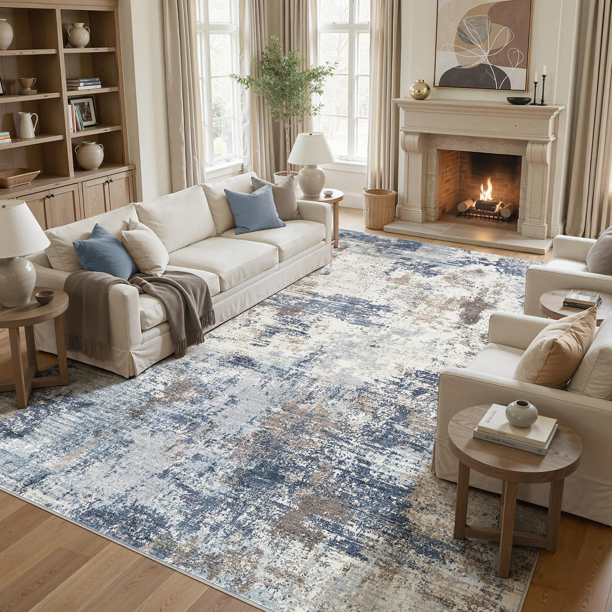 UERMEI 9x12 Area Rug Living Room Rugs - Washable Neutral Modern Abstract Soft Thin Large Rug Indoor Floor No Slip Rug Carpet for Bedroom Under Dining Table Home Office Decor - Brown Grey