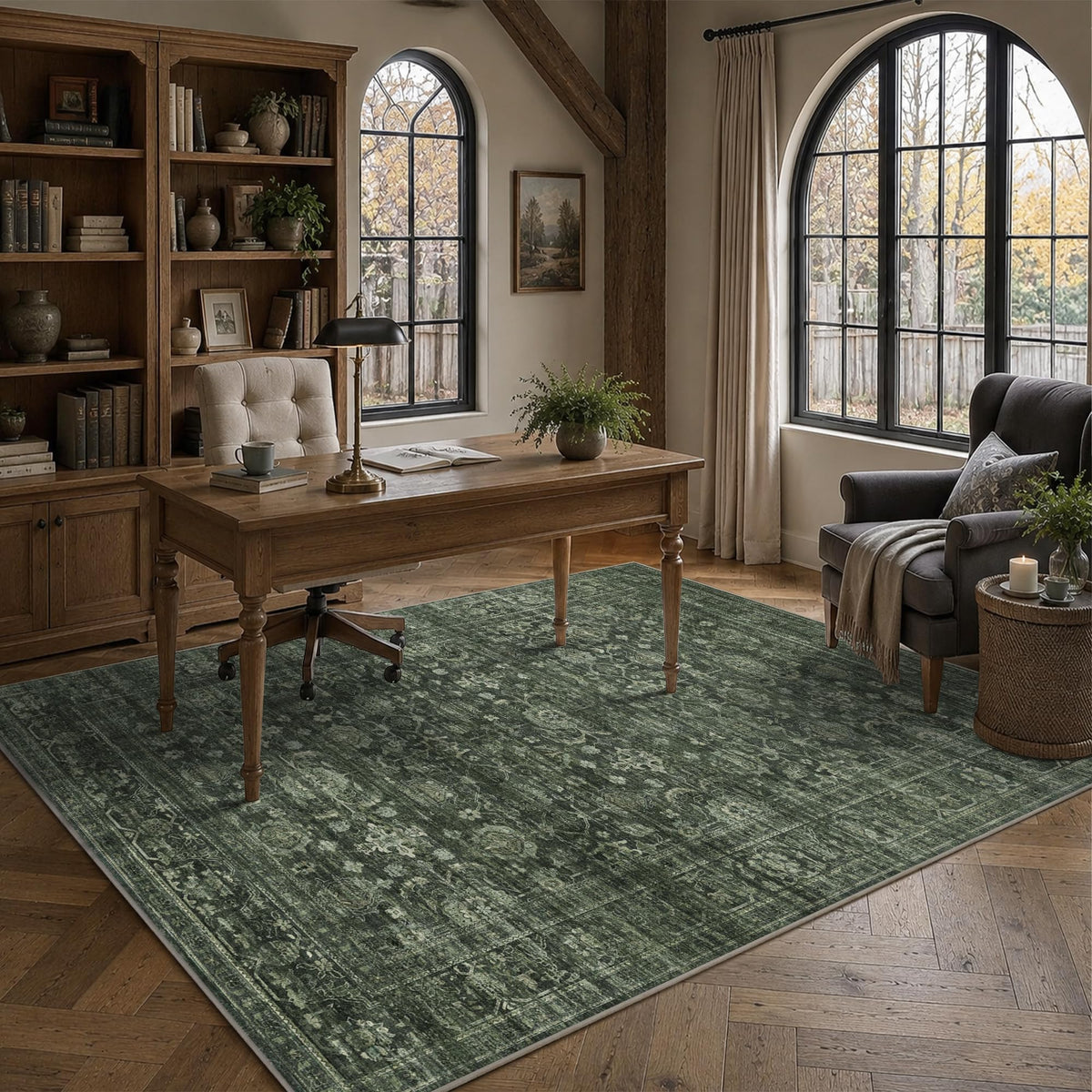 JOOJA 8x10 Dark Brown Vintage Soft Low Pile Non Slip Boho Washable Area Rug