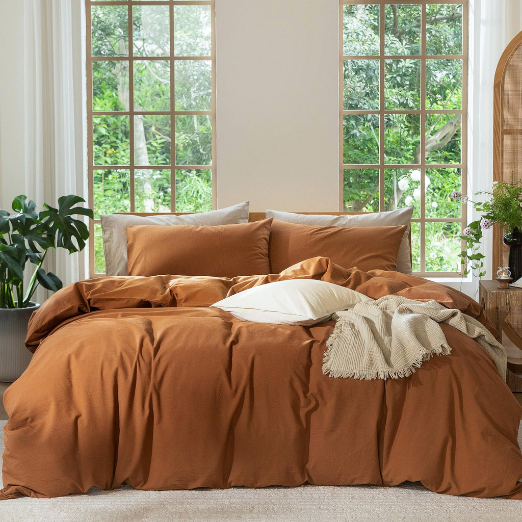 MooMee Duvet Cover Set 100% Washed Cotton Linen Like King