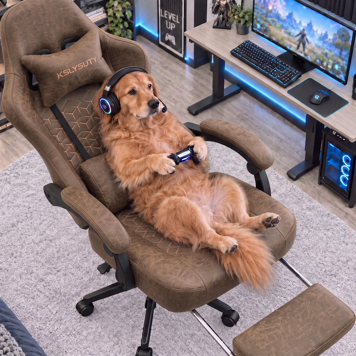 Desk Computer Gaming Chair - High Back Ergonomic Office Chair with Footrest and Lumbar Support, Swivel Comfy Home Gamer Video Game Chairs with Pocket Spring Cushion for Adults (White Leather)