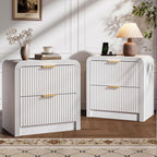 Decofy 23'' Wide Fluted Nightstand Set of 2 with Charging Station, Walnut