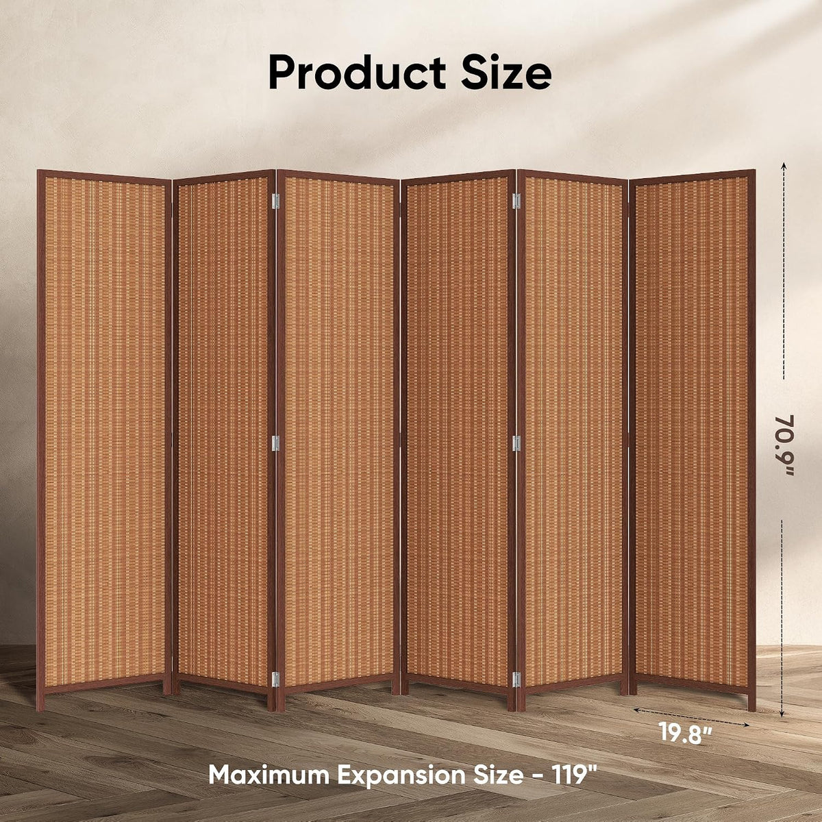 JOSTYLE 6 Panel Folding Privacy Screen 6ft Bamboo Freestanding Room Divider
