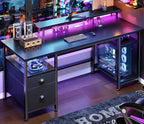 Furologee 51" Gaming Desk with Outlets & LED, Computer Office Desk, Black