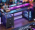 Furologee 51" Gaming Desk with Outlets & LED, Computer Office Desk, Black