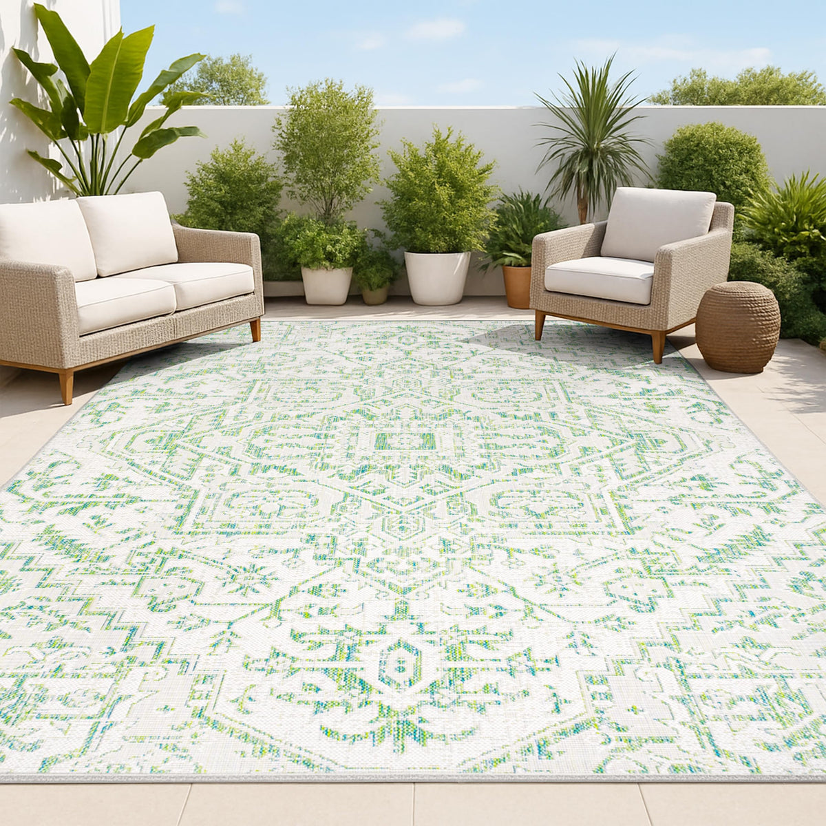 JONATHAN Y Boho Medallion Indoor Outdoor Area Rug 9X12 Navy/Gray, Estrella Textured Weave for Backyard, Patio, Porch, Easy-Cleaning, High Traffic, Pet-Friendly, Non-Shedding (SMB105B-9)