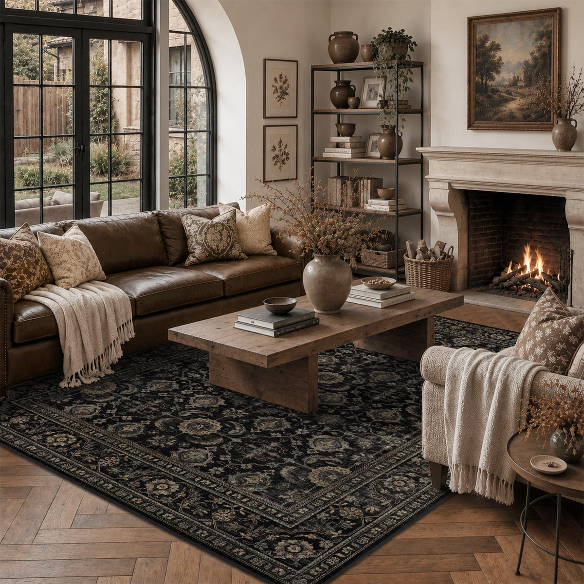 JOOJA 8x10 Dark Brown Vintage Soft Low Pile Non Slip Boho Washable Area Rug