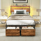 Forestell Queen Bed Frame with Wood Headboard,2 Storage Drawers & Shelf