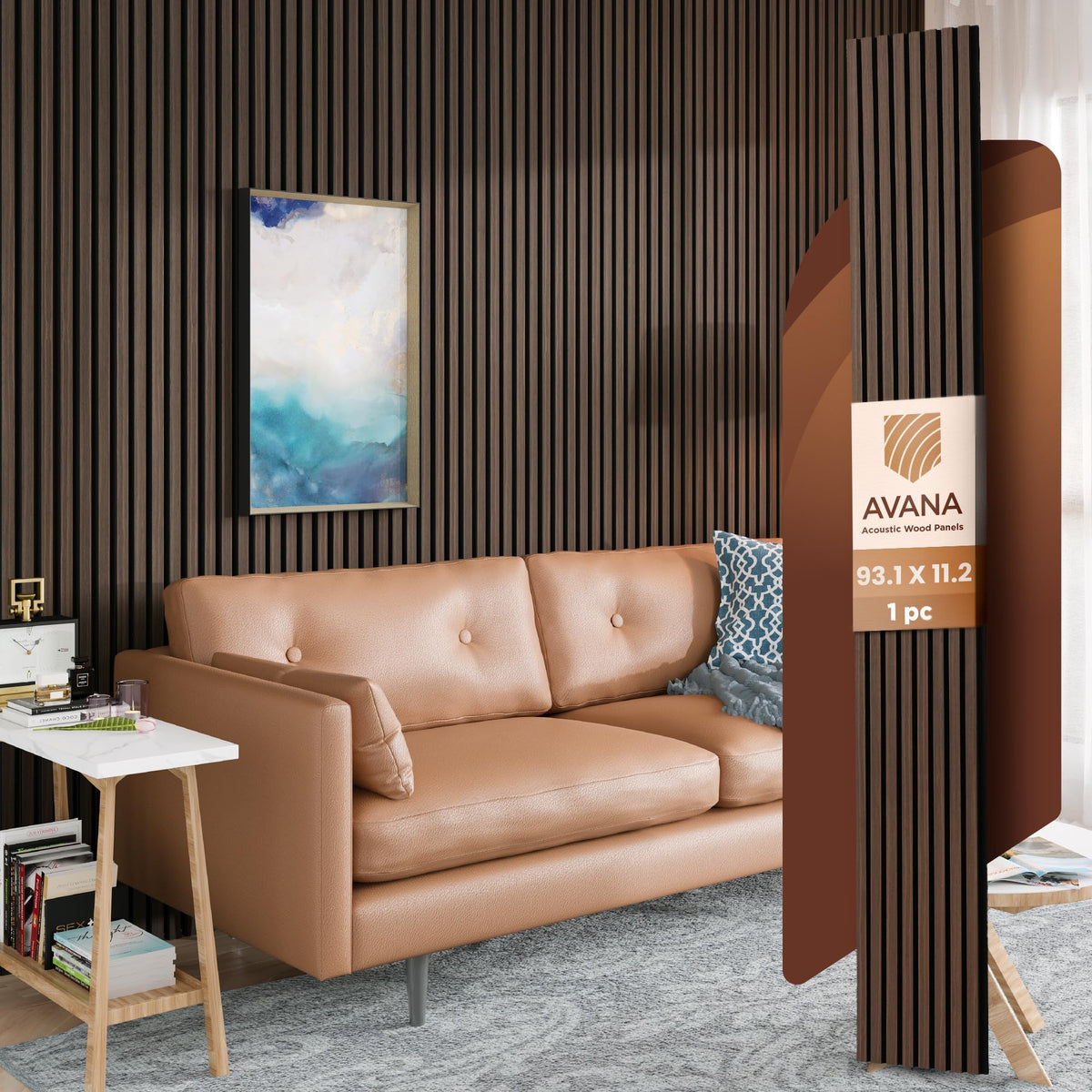 Avana Acoustic Wood Wall Panels – 93.2x11.25 Inch Panels – Fits 94x12 Layout – Rustic Walnut Acoustic Panels 4 PCs –Wall Panels For Interior Wall Decor For Homes, Offices – Durable Wood Panel For Wall