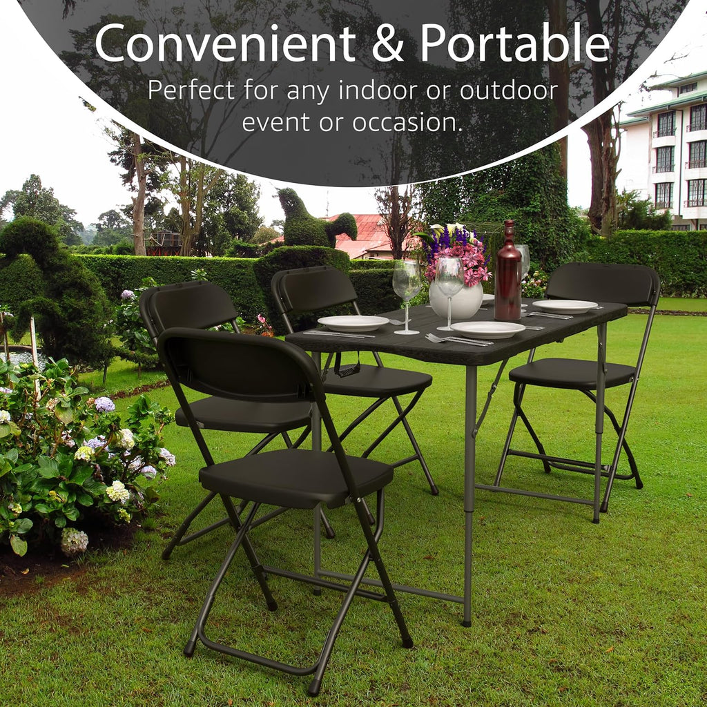 2 PACK of 4 Feet Foldable Table Adjustable Height with Built in Handle, Steel Legs | 4FT Heavy Duty Portable | Perfect for Party Dining Wedding Events Picnic Indoor Outdoor Camping Folding - 4 Foot