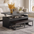Dual Lift Top Coffee Table Set with Bench, 40 Inches, Black