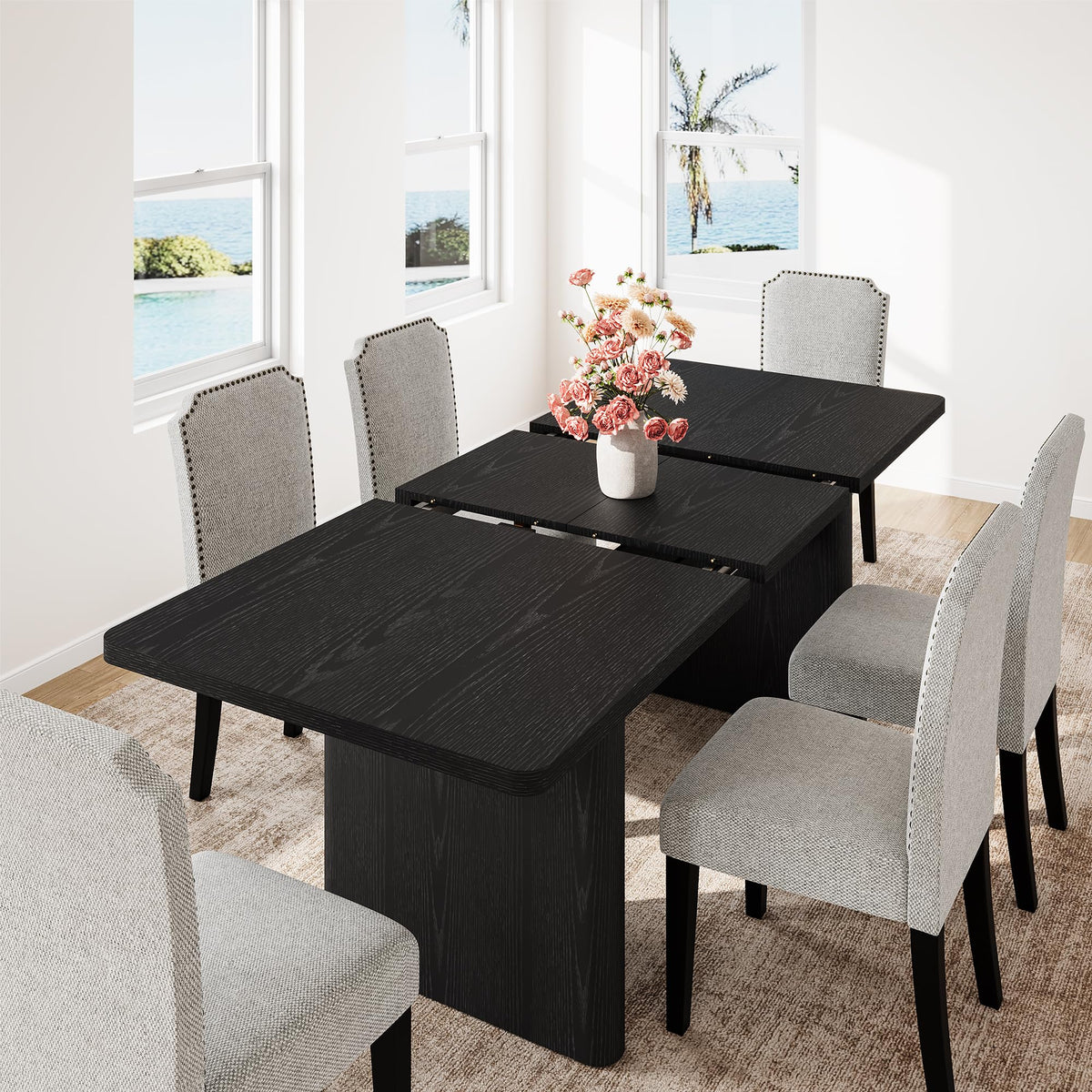 GarveeHome 63" Long Oval Dining Table with Wooden Base for 4-6 People