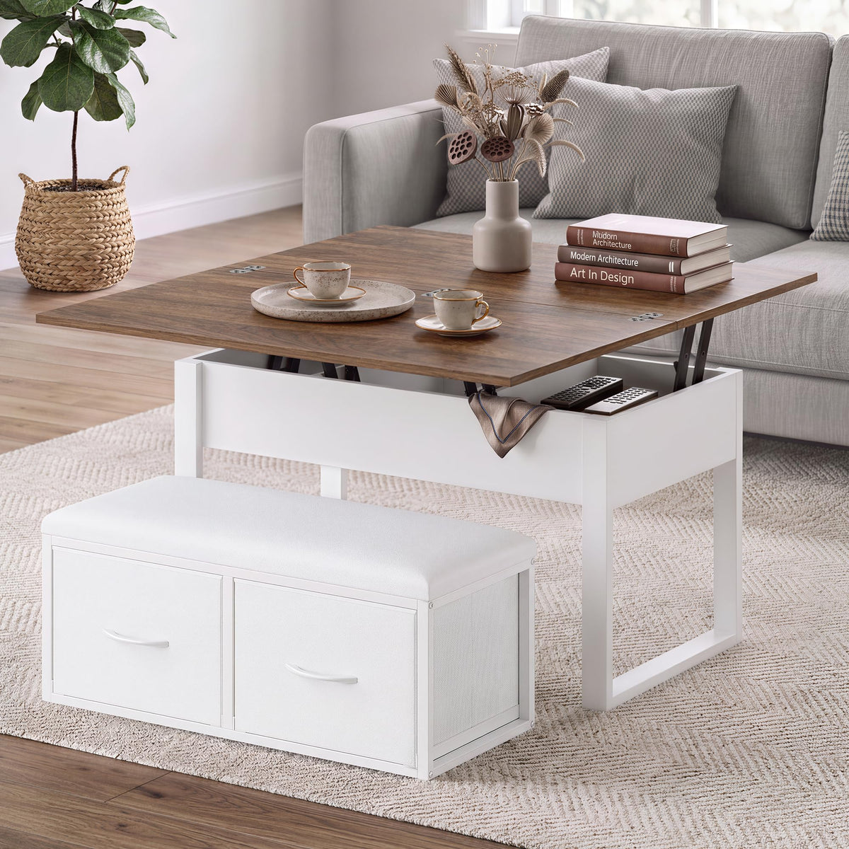 31.5'' Lift Top Coffee Table with Storage Bench, Rustic Brown
