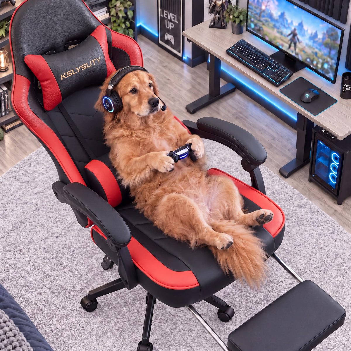 Desk Computer Gaming Chair - High Back Ergonomic Office Chair with Footrest and Lumbar Support, Swivel Comfy Home Gamer Video Game Chairs with Pocket Spring Cushion for Adults (White Leather)