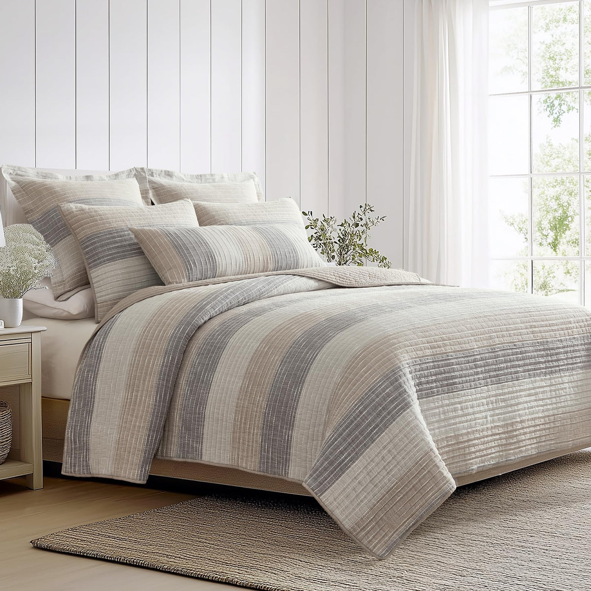 Levtex Home Sand Stripes Blue Queen Duvet Cover Set (90x94in) with 2 Pillowcases (26x20in) - Woven Jacquard Stripe - Blue, Grey, White - Cotton Queen Size Duvet Cover Set - Soft, Pre-Washed