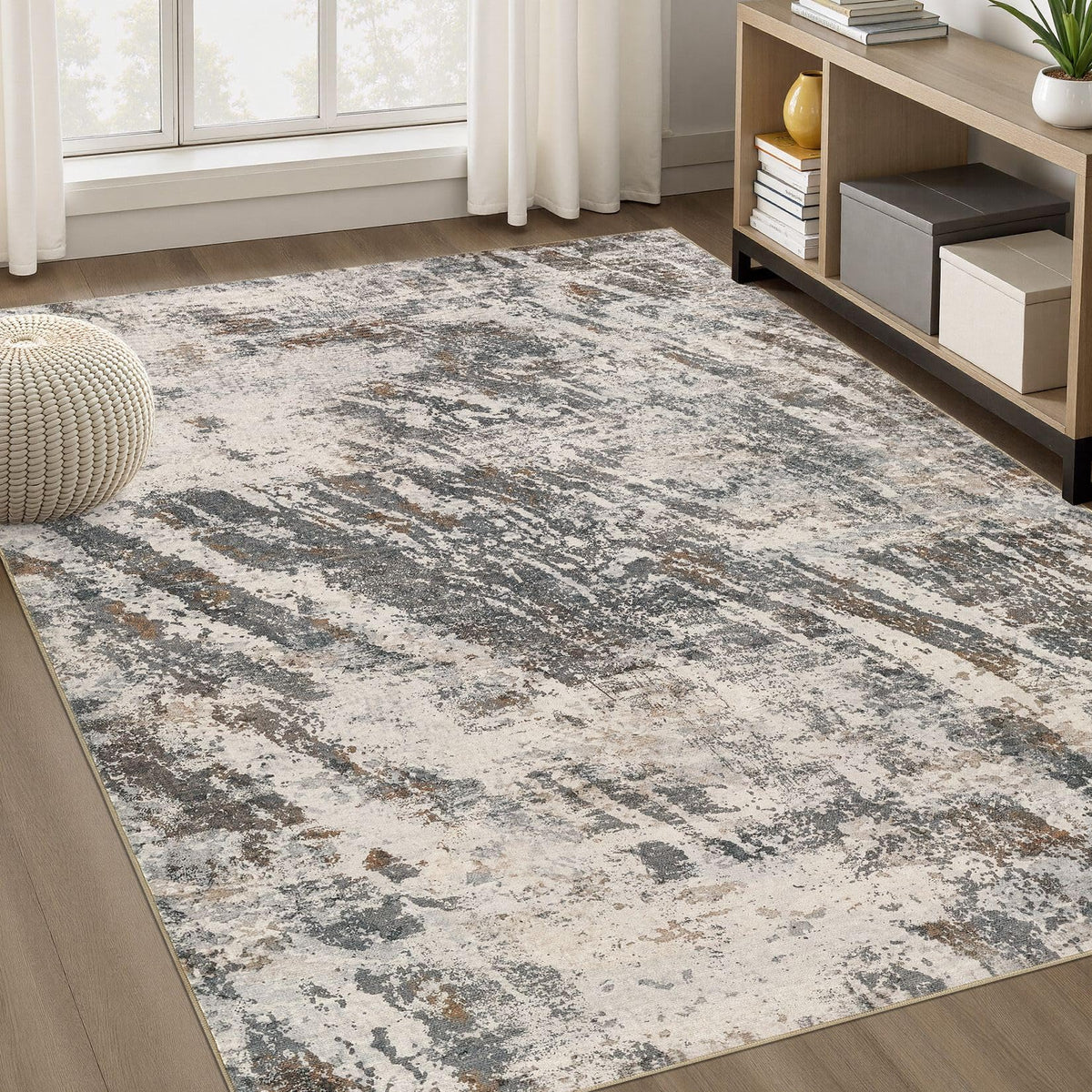 DMOYEST Area Rug Living Room Rugs 9x12 Washable Abstract Grey Carpet