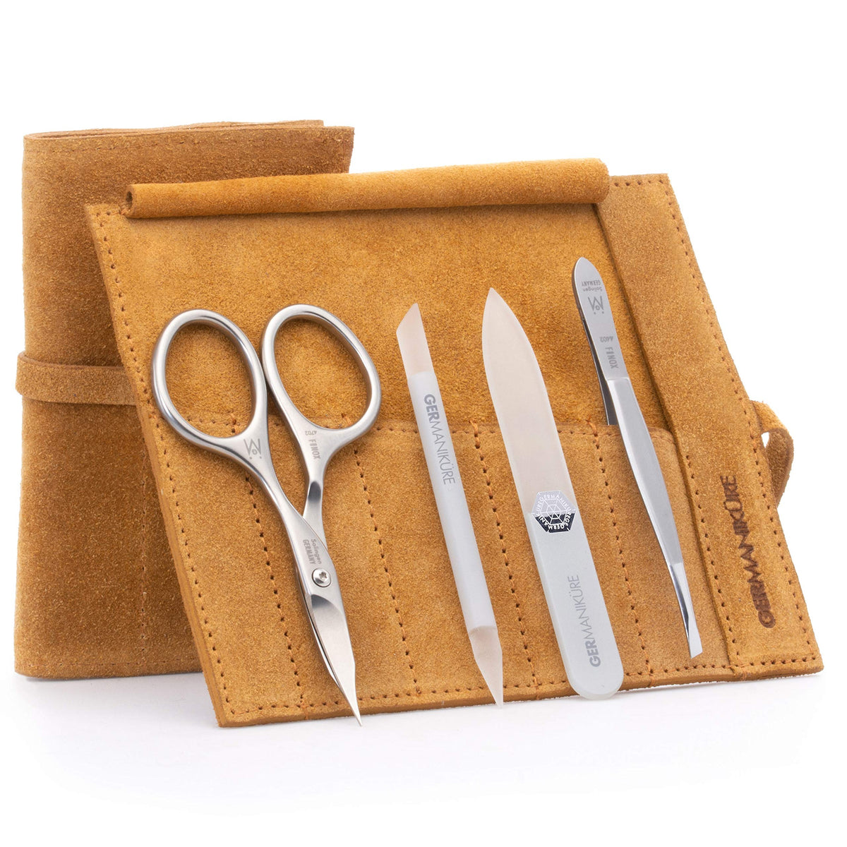 GERMANIKURE 7pc Manicure & Pedicure Set, FINOX Steel, Purple Leather Roll