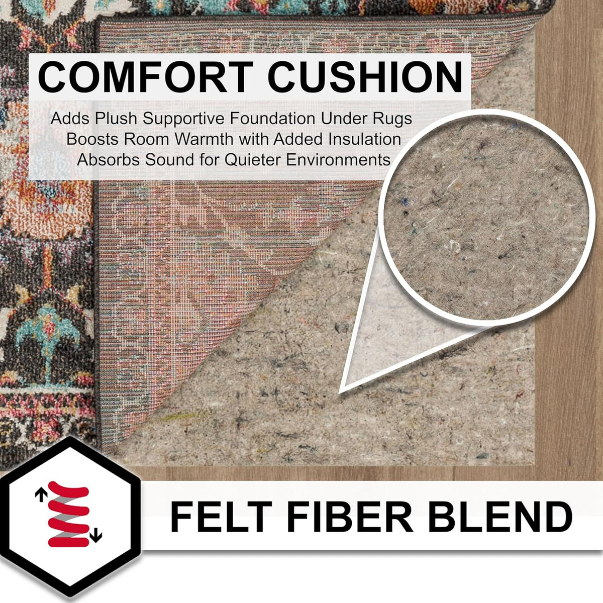 Mohawk Home Non Slip Rug Pad 9' x 12'- 1/4" Thick Felt + Latex Rubber Gripper - Dual Surface Cushion for Hardwood, Carpet, Tile Floors, Made in USA
