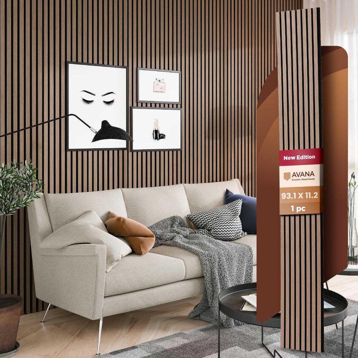 Avana Acoustic Wood Wall Panels – 93.2x11.25 Inch Panels – Fits 94x12 Layout – Rustic Walnut Acoustic Panels 4 PCs –Wall Panels For Interior Wall Decor For Homes, Offices – Durable Wood Panel For Wall