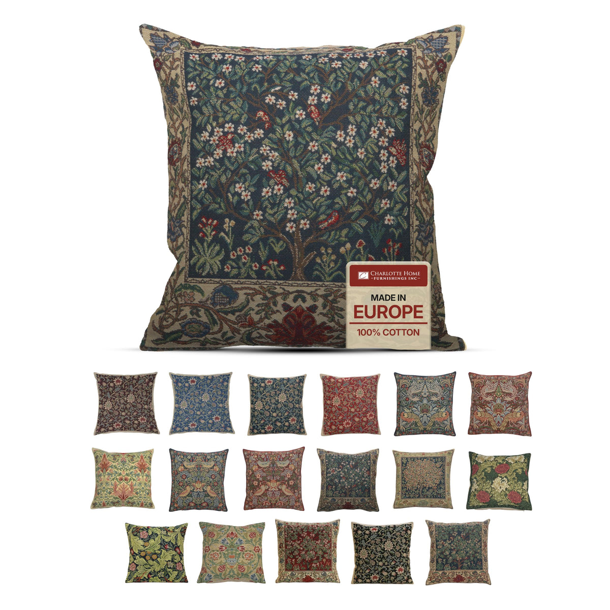 William Morris Chrysanthemum Multi Tapestry Throw Pillow Cover 16 x 16 in